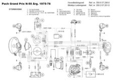 Puch Grandprix og Monza N50 årg. 1975-76 - Hovedledningsnet og ledningsnet for blinklys