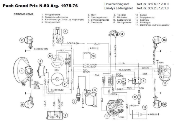 Komplet hoved- og blinklysledningsnet for Puch Grandprix N50 Årgang 1975 og 1976  Økonomi model