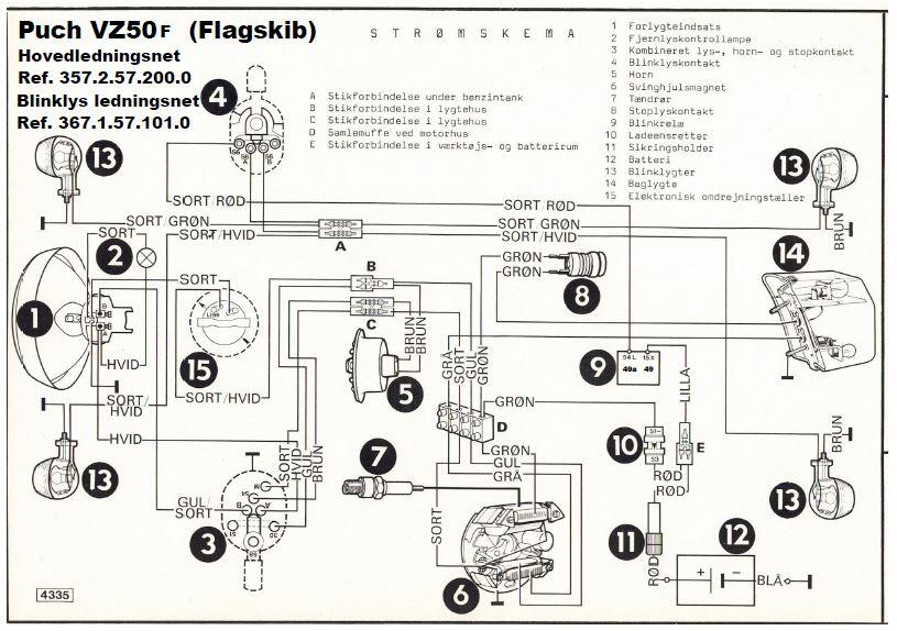 Puch VZ50 F, Flagskib årg. 1973-75 - Ekstra lang ledning for lyskontakt