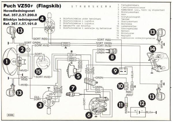 Puch VZ50 F, Flagskib årg. 1973-75 - Hovedledningsnet (2 delt) med ledningsnet for blinklys